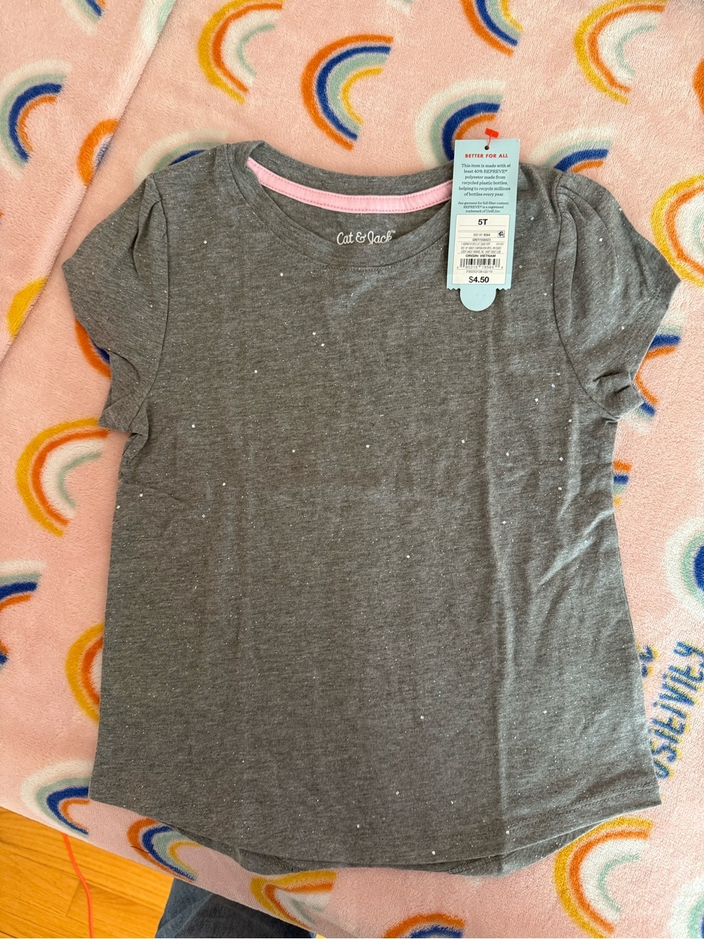 Cat & Jack Gray Short Sleeve Tee with Subtle Sparkle